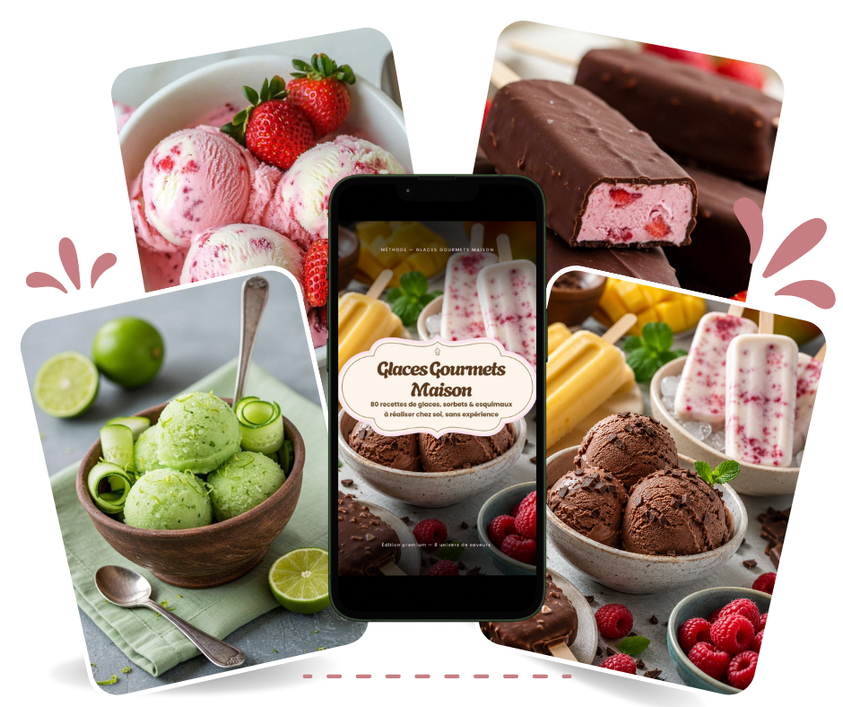 Mockup du guide Glaces Gourmets Maison — 80 recettes